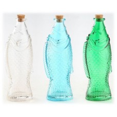 Glass Fish Shaped Bottle with Cork Stopper Set/3 Clear Blue Green 8.75" H NEW 872602940912  372255252511